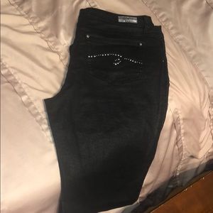 Black shimmery skinny jeans